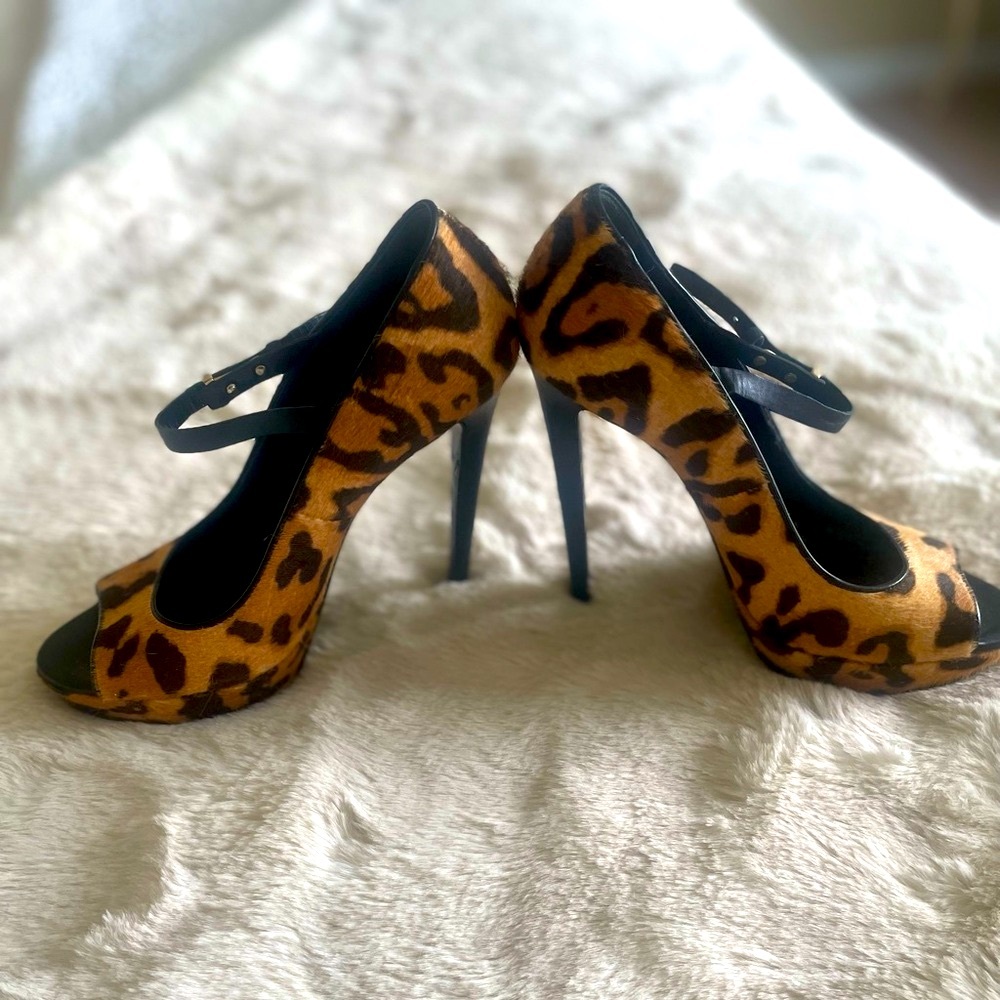 Roberto Cavalli Camel Hair Animal Print small platform heel